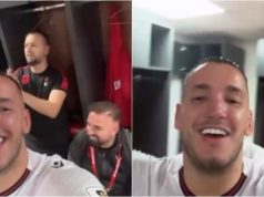 Manaj shënon, Shqipëria feston. Sulmuesi kuqezi ndan atmosferën elektrizuese në dhomat e zhveshjes pas fitores historike në Serbi